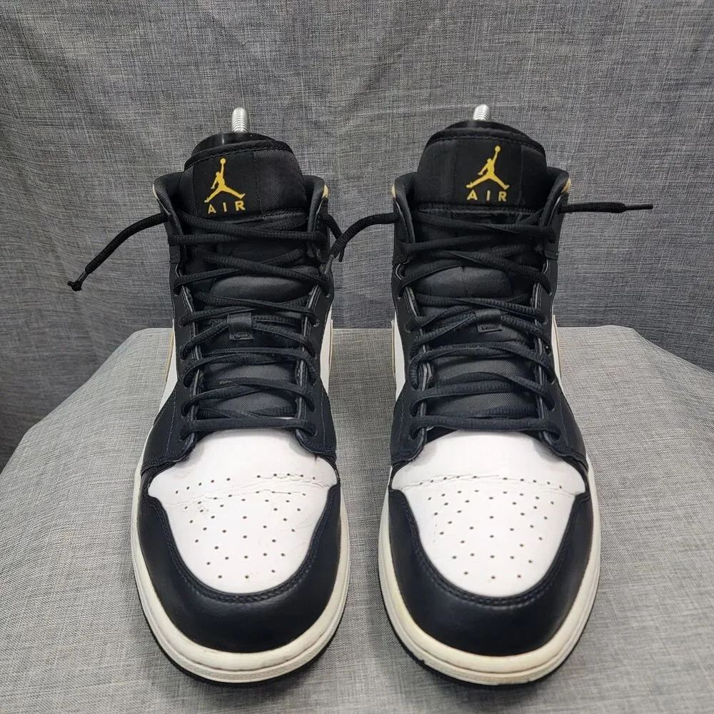 Nike Air Jordan 1 Mid White University Gold Pollen Black 554724-177 Men Size 11
